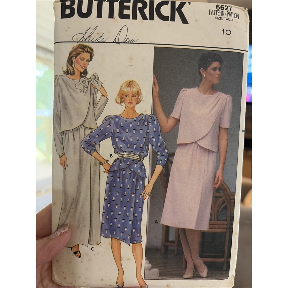 Vintage Butterick 6627 Sewing Pattern Wrap Top Straight Skirt Size 10 Uncut 80s